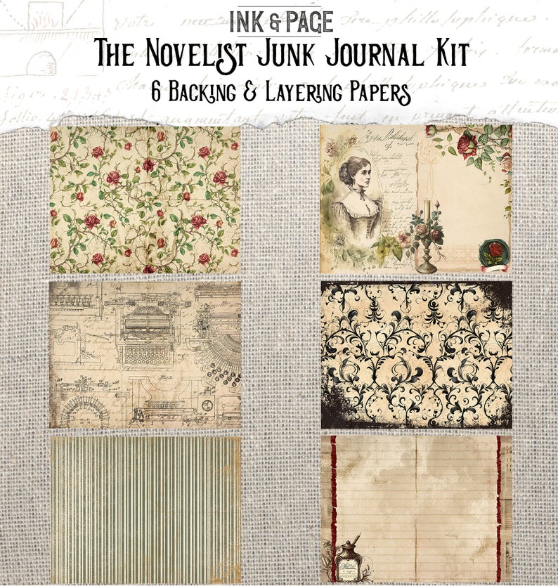 Författarens skräpjournal utskrivbart kit viktoriansk damförfattare ephemerabibliotek vintage skrivmaskinsbok Bujo Dark Academia digital nedladdning bild 7