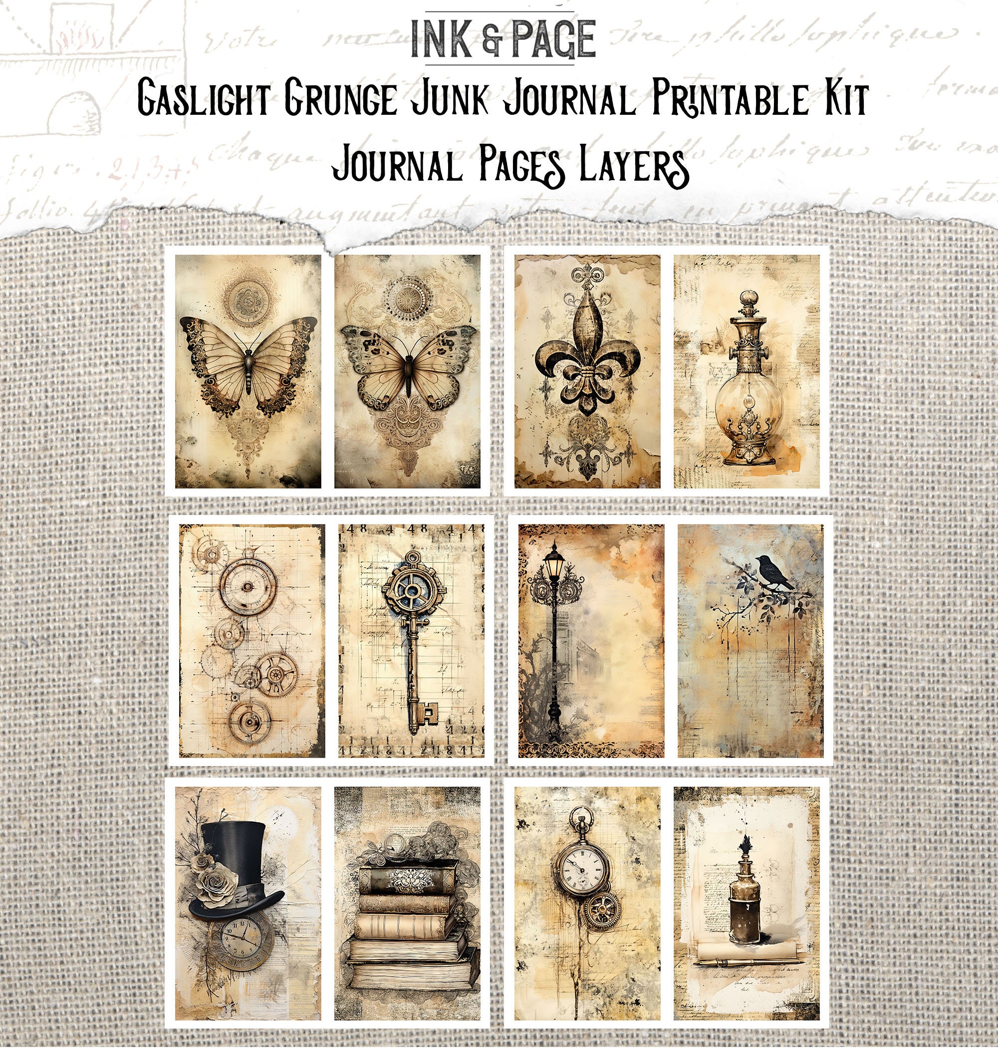 Gaslight Grunge Junk Journal Printable Kit Victorian Digital Download ...