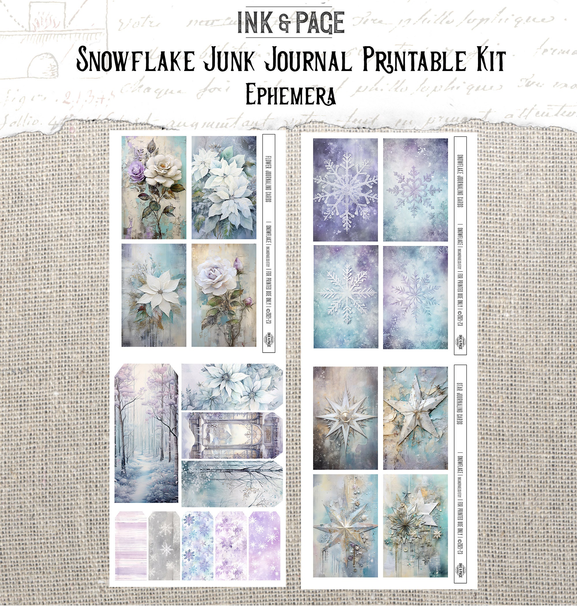 Snowflake Junk Journal Printable Kit Winter Grunge Digital Paper ...