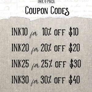 K&ouml;nnte beinhalten: Eine Grafik auf einem Jutesack-Hintergrund mit dem Text "INK & PACE COUPON CODES" und vier Gutscheincodes: INK10 f&uuml;r 10 % Rabatt - 10 &euro;, INK20 f&uuml;r 20 % Rabatt - 20 &euro;, INK25 f&uuml;r 25 % Rabatt - 30 &euro; und INK30 f&uuml;r 30 % Rabatt - 40 &euro;.