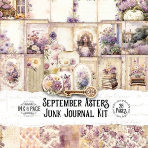 Septiembre Junk Journal Kit imprimible Mes de nacimiento Descarga digital Ephemera Shabby Chic Tags Bullet Journal Pages Planner Cottagecore Fall