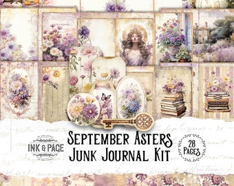 September Junk Journal Printable Kit Birth Month Digital Download Ephemera Shabby Chic Tags Bullet Journal Pages Planner Cottagecore Fall
