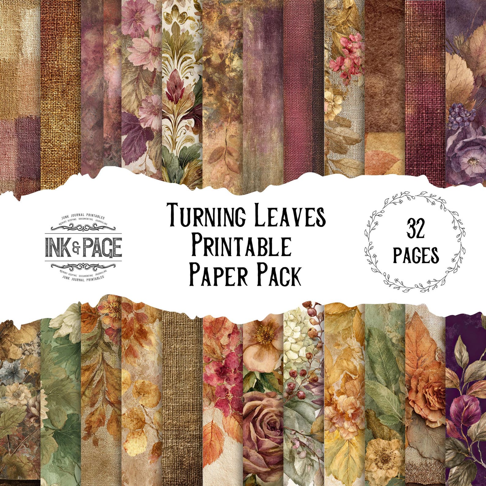 Autumn Leaves Printable Paper Pack: Floral Fall Digital Download for ...