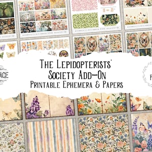 The Lepidopteristen's' Society Schmetterling druckbare Ephemera Junk Journal Motte digitaler Download Vintage botanische Tag Sammelalbum Papier Handwerk Kit