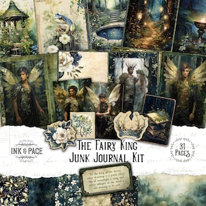 Feenkönig Junk Journal Printable Kit verzauberter Wald digitaler Download männlich Ephemera Fantasy druckbare Papiere Faery magische Scrapbook Bujo