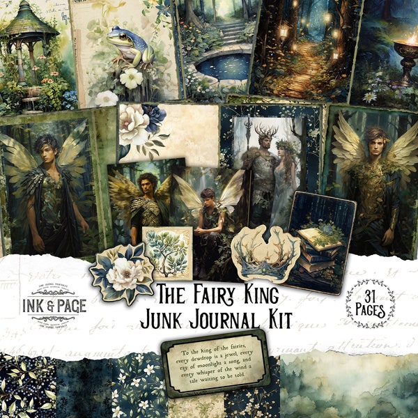 Fairy King Junk Journal Printable Kit Enchanted Forest Digital Download Male Ephemera Fantasy Printable Papers Faery Magical Scrapbook Bujo