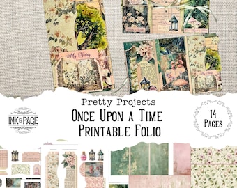 Once Upon a Time Printable Folio Fairytale Pretty Project Junk Journal Ephemera Storybook Scrapbook Papers Enchanted Forest Folder Magical