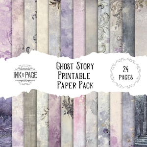 Ghost Story Printable Junk Journal Paper Pack Digital Grunge Pastel Halloween Scrapbook Pages Distressed Vintage Background Craft Paper