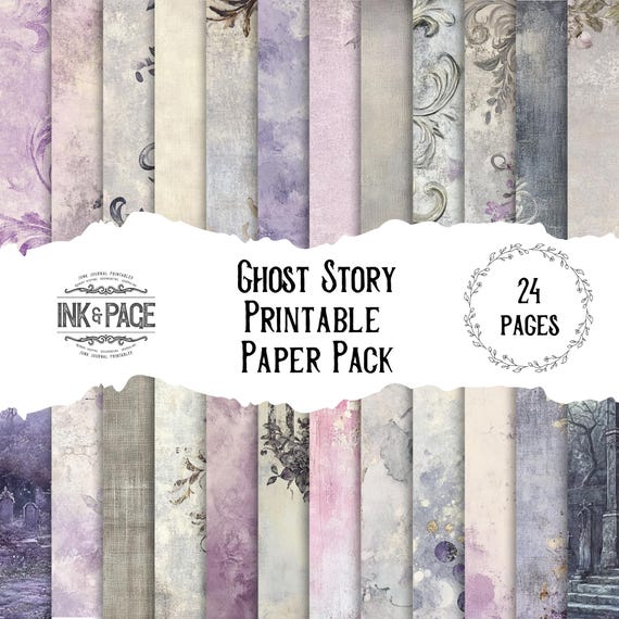 Ghost Story Printable Junk Journal Paper Pack Digital Grunge Pastel Halloween Scrapbook Pages Distressed Vintage Background Craft Paper