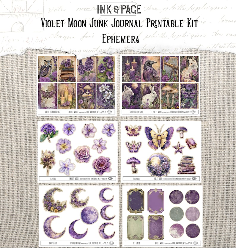 Violet Moon Junk Journal Printable Kit Celestial Collage Paper Digital ...