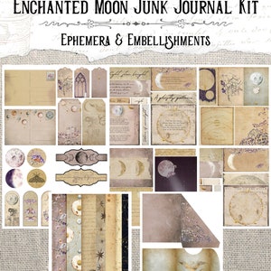 Enchanted Moon Junk Journal Printable Kit, Celestial Journal, Purple Junk Journal image 7