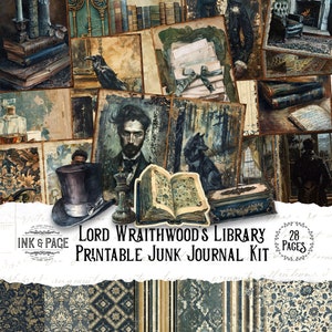 Lord Wraithwood's Library Junk Journal Printable Kit Gentleman Digital Download Masculine Ephemera Victorian Scrapbook Paper Neutral Pages