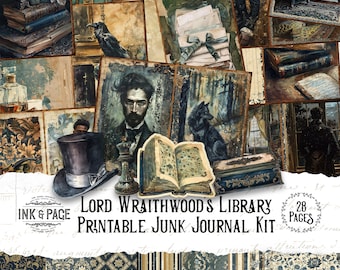 Lord Wraithwood's Library Junk Journal Printable Kit Gentleman Digital Download Masculine Ephemera Victorian Scrapbook Paper Neutral Pages