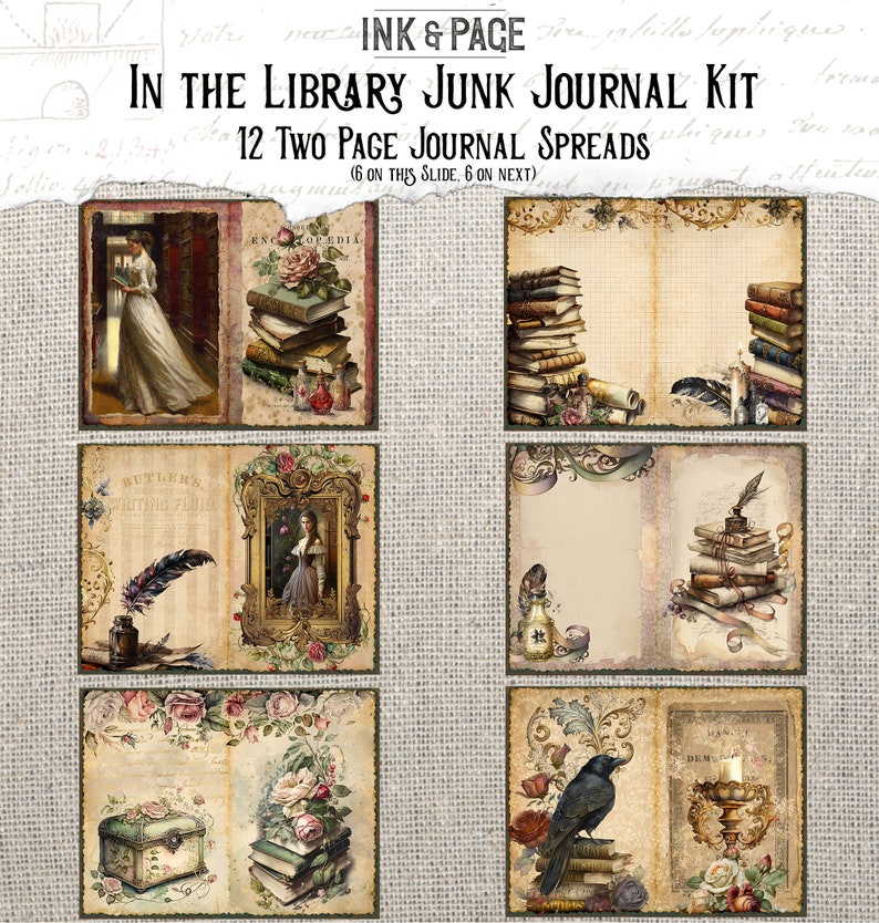 In the Library Junk Journal Printable Kit Vintage Book Digital - Etsy