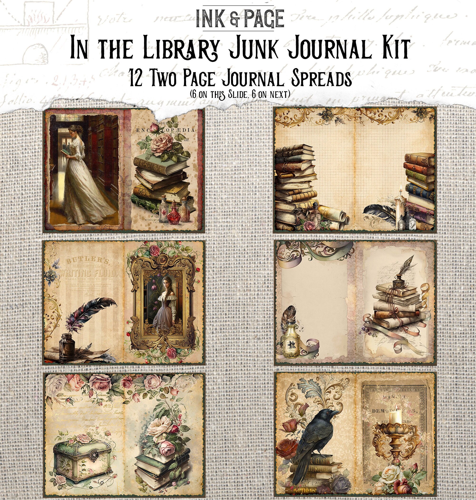 In the Library Junk Journal Printable Kit Vintage Book Digital Download ...