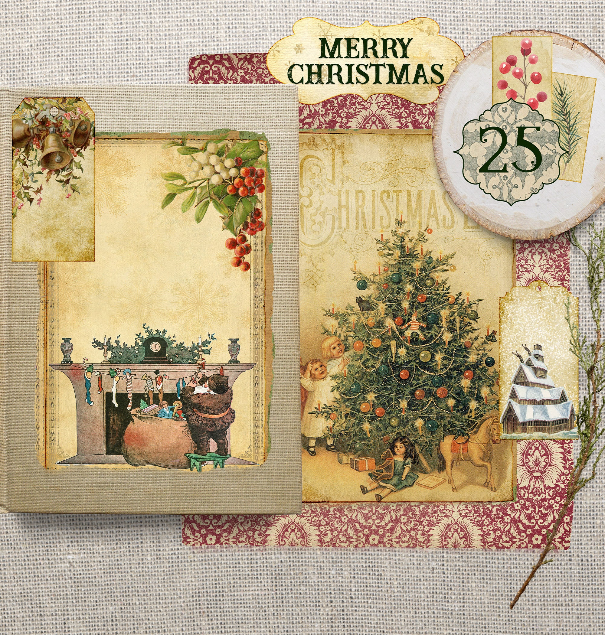 Christmas Joy Junk Journal Kit, Printable Holiday Ephemera, Vintage ...
