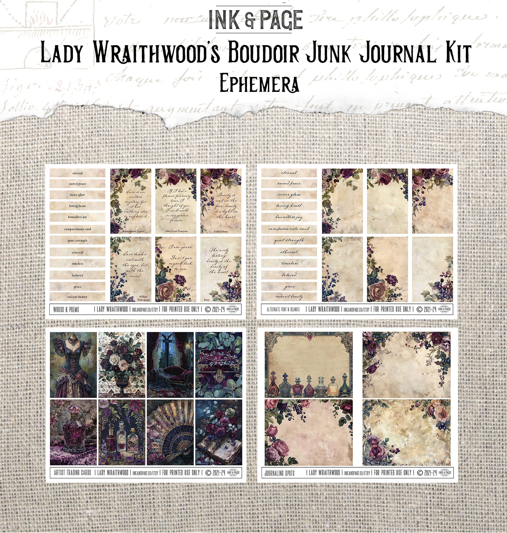 Lady Wraithwood's Boudoir Junk Journal Printable Kit Victorian Gothic ...