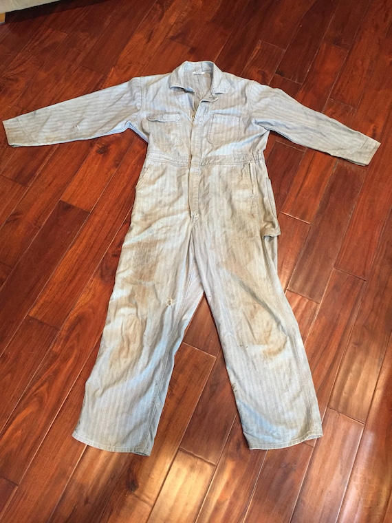 Vintage denim jumpsuit Montgomery Ward striped rai