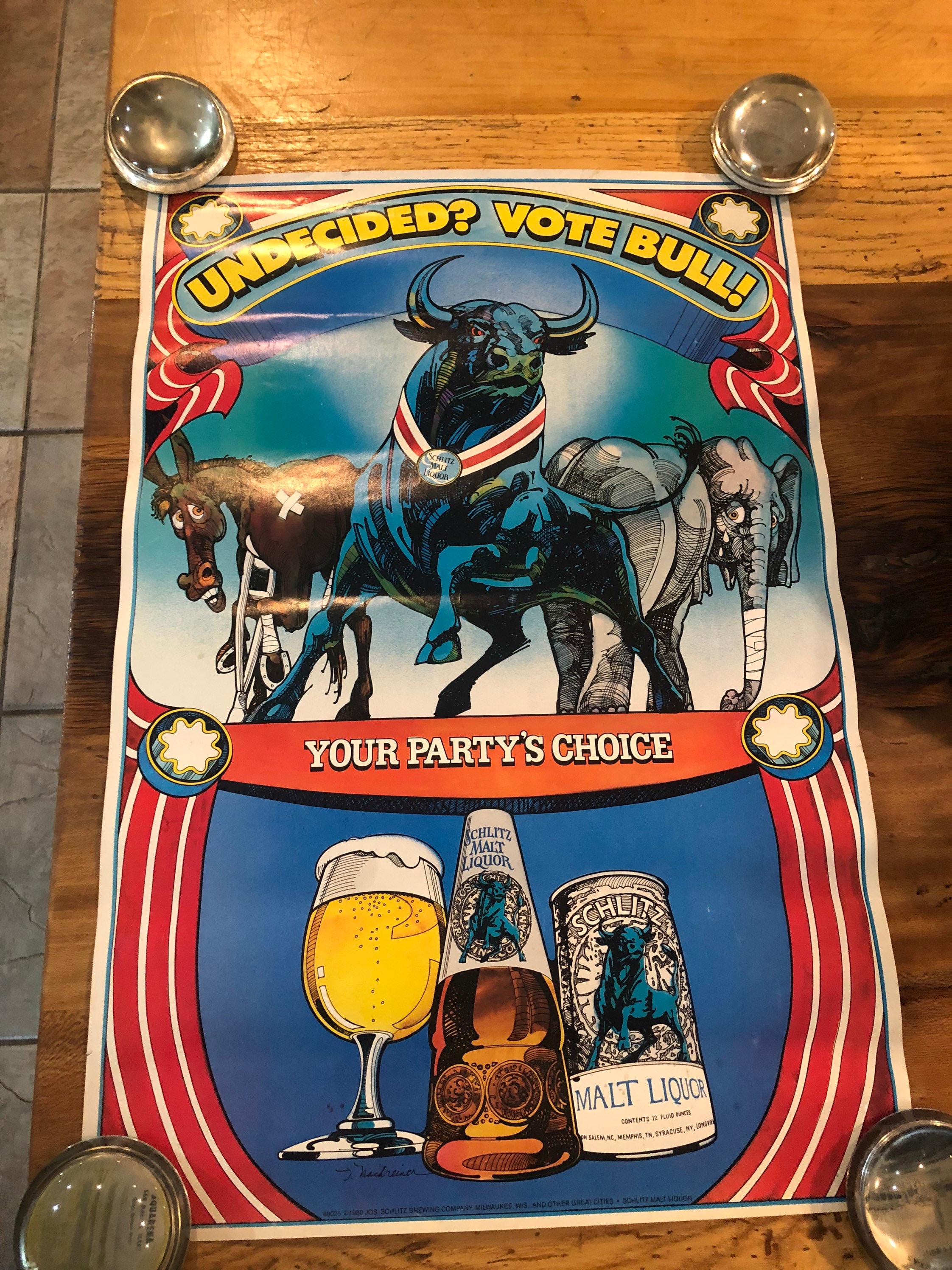 Cartel de 1980 Schlitz Malt Liquor Bull tema de la elección de Etsy