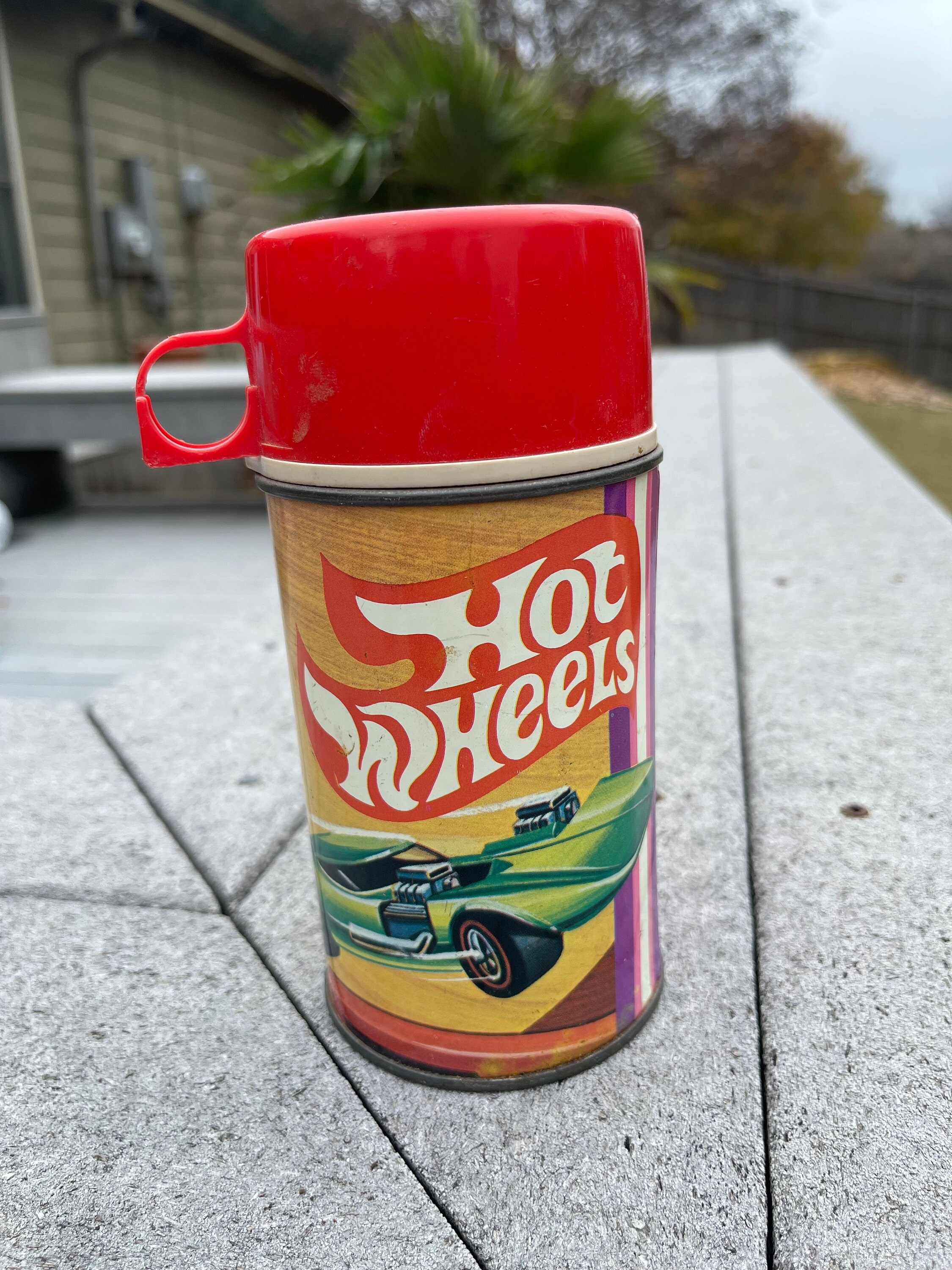 Vintage HOT WHEELS Plastic Lunch Box 2000 Mattel Blue Car THERMOS