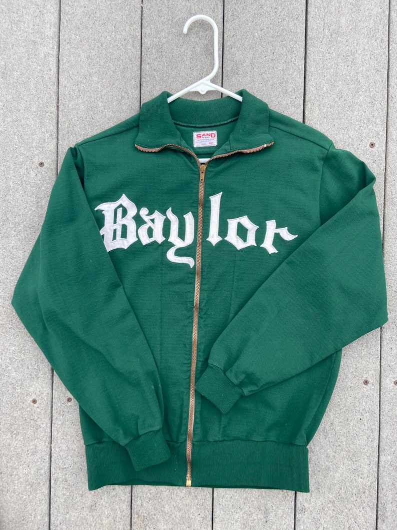 men\u2019s 42 Vintage 70s80s Baylor University green zip-up jacket