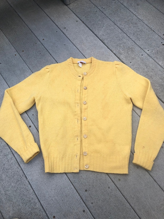 Vintage New Zealand wool yellow cardigan sweater … - image 1