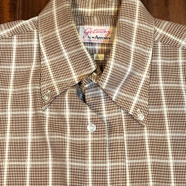 70'S Arrow Getaway Long Sleeve Striped Shirt Made in USA Men's Size L Vintage polyester yellow type Vintage Second Hand