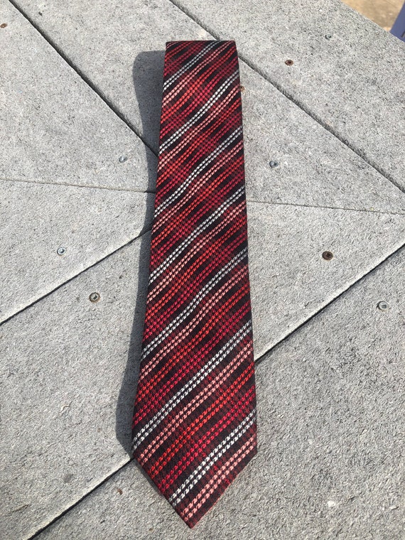 Missoni vintage silk tie Italy red and pink strip… - image 1