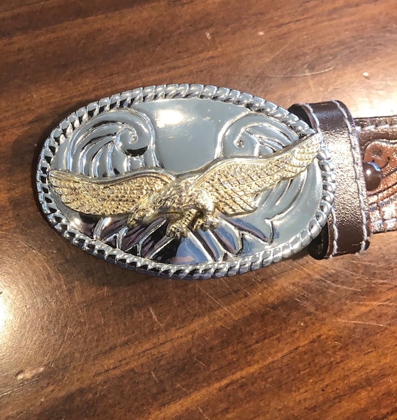 Vintage Eagle Buckle and Leather Belt Medium - Etsy