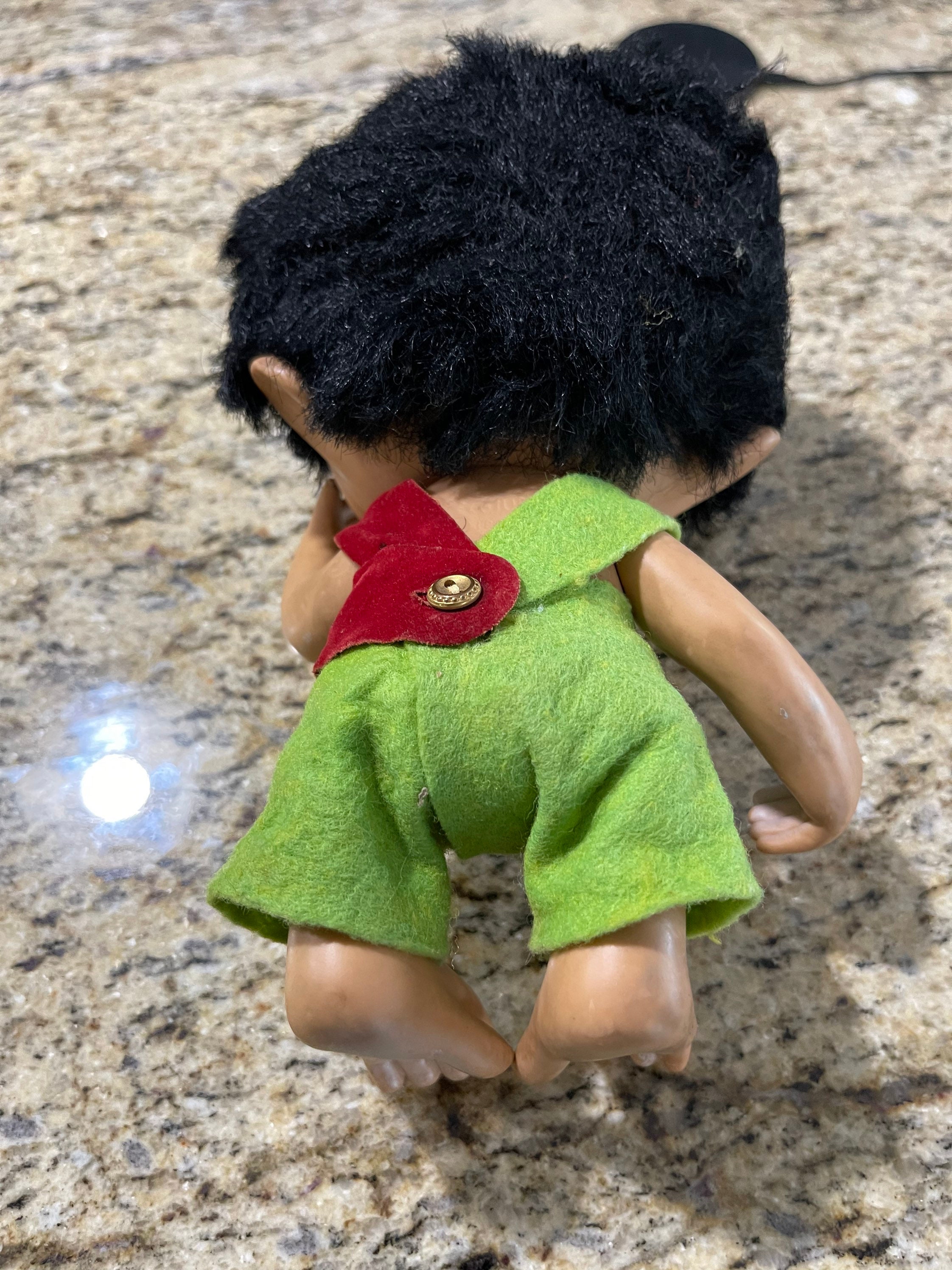 ✅　1965年　トロール人形　Unica Belgium TROII VTG Unica Monkey Boy Jointed Troll Doll Black Hair Green