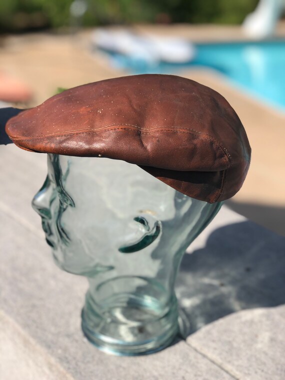 Vintage leather newsboy hat cap Medium