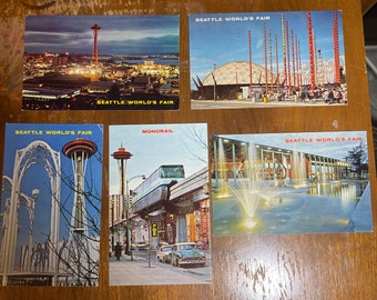 Lot 1 1962 Seattle World’s Fair 5 postcards Washington