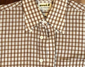 1970's Arrow Mach I Vintage Shirt Medium estate find polyester 15 1/2 -32 brown