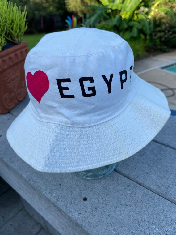Vintage I Love Egypt white bucket hat summer beach Gem