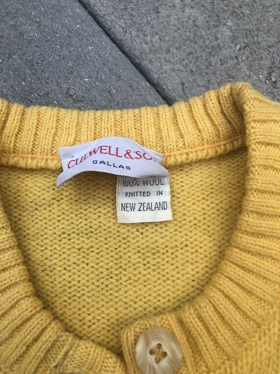 Vintage New Zealand wool yellow cardigan sweater … - image 3