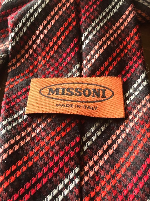 Missoni vintage silk tie Italy red and pink strip… - image 2