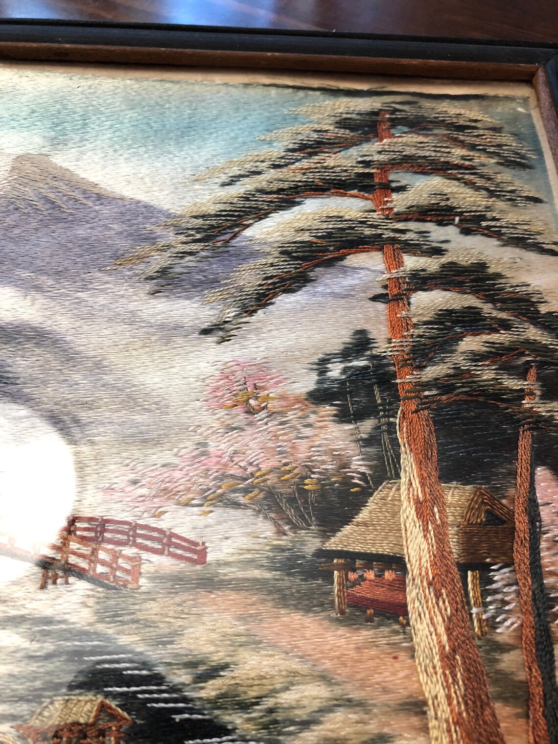 Japanese silk embroidery antique mount fuji stunning  etsy