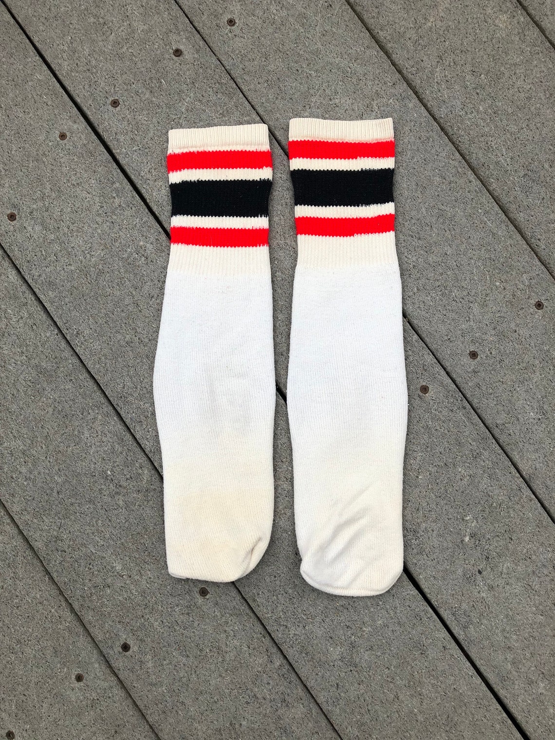 Vintage 80s Tube Socks Knee High Striped Athletic large Etsy