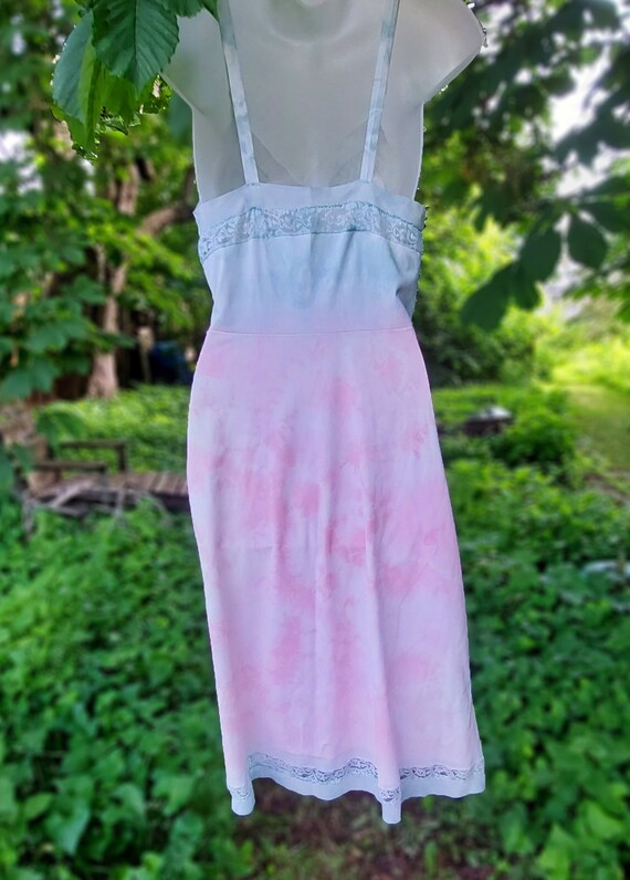 Vintage 50s Baby Blue & Pink Slip Dress L 36