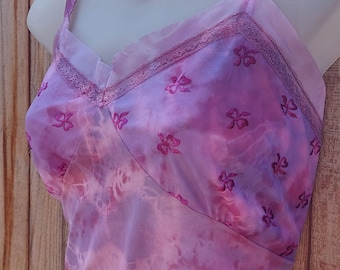 Silky 60s Vintage Slip Dress XL Purple Marble Cheap Frills