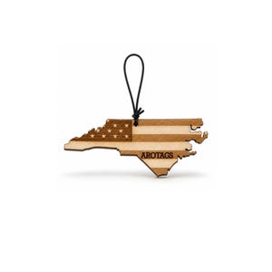 North Carolina Wooden Car Air Freshener – Patriot Flag State Shape Rearview Diffuser