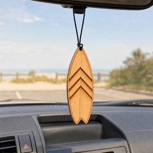 Surfboard Wooden Car Air Freshener – Reusable Rearview Mirror Diffuser, Beach Accessory