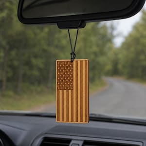American Flag Wooden Car Air Freshener – Laser Engraved Rearview Mirror Oil Diffuser