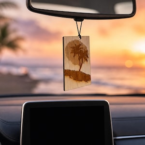 Palm Tree Sunset Wooden Car Diffuser – Reusable Beach Lover Accessory
