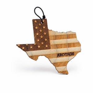 Texas Flag Wooden Car Air Freshener – State Shape Rearview Mirror Diffuser