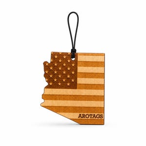 Arizona Wooden Car Air Freshener — State Shape Patriot Flag Design, Reusable Rearview Mirror Diffuser