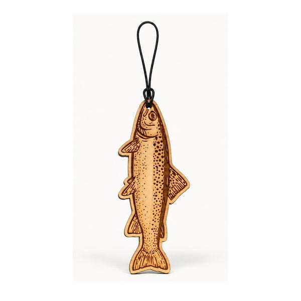Trout Wooden Car Air Freshener — Reusable Rearview Mirror Diffuser with Fragrance Oil, Truck Accessory & Gift for Fishermen