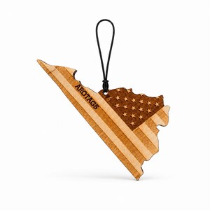 Virginia houten auto luchtverfrisser — staatsvorm patriotvlag ontwerp, herbruikbare achteruitkijkspiegeldiffusor