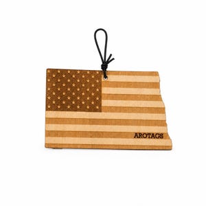 North Dakota Wooden Car Air Freshener – American Flag State Shape Diffuser