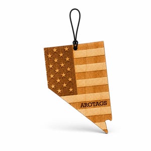 Nevada Wooden Car Air Freshener — State Shape Patriot Flag Design, Reusable Rearview Mirror Diffuser